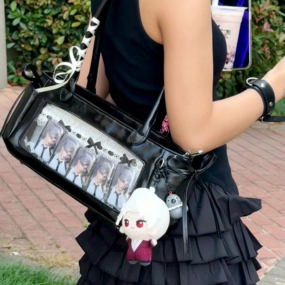 Black Ita Bag Clear Window Leather Shoulder
