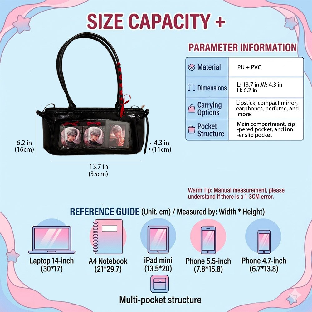 Black Ita Bag Clear Window Leather Shoulder