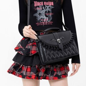 Black Ita Bag Gothic Skull Bat Wings Crossbody