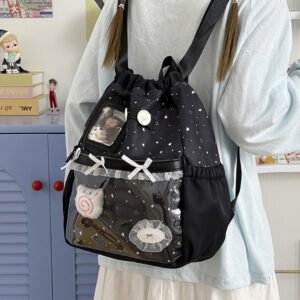 Black Ita Bag Star Bow Drawstring Backpack
