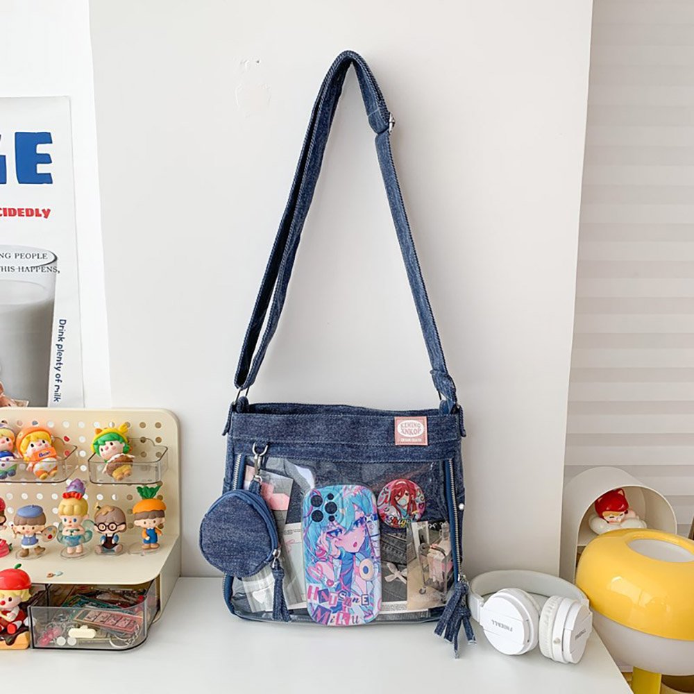 Blue Ita Bag Denim Clear Window Crossbody