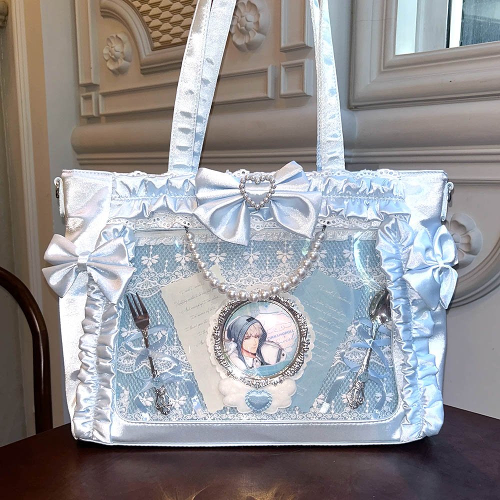 Ita Tote Bag, Blue Ita Bag Kawaii Lace Bow Clear