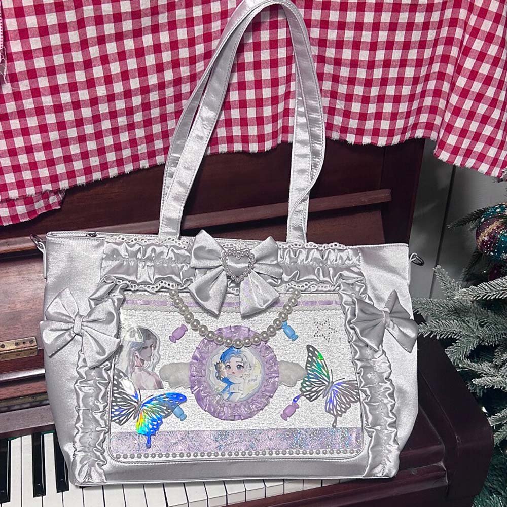 Ita Tote Bag, Blue Ita Bag Kawaii Lace Bow Clear