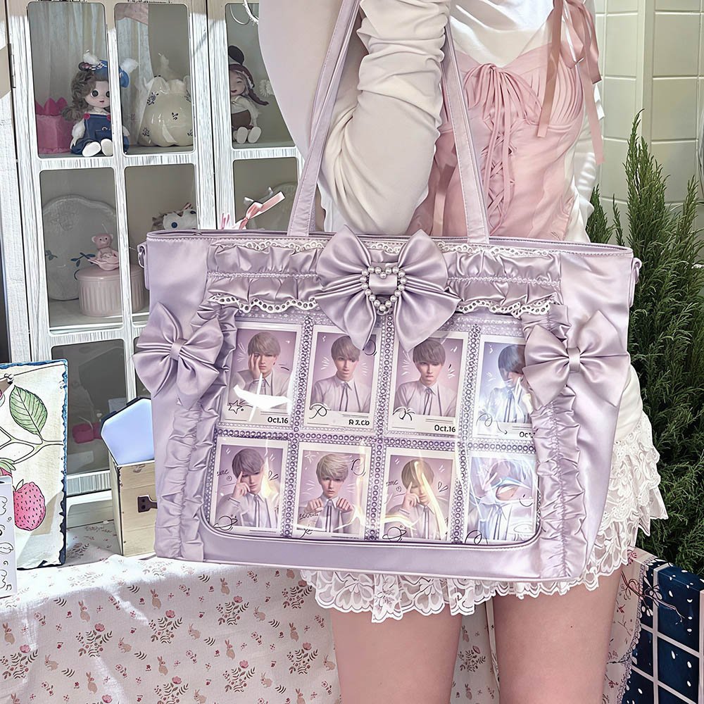 Ita Tote Bag, Blue Ita Bag Kawaii Lace Bow Clear